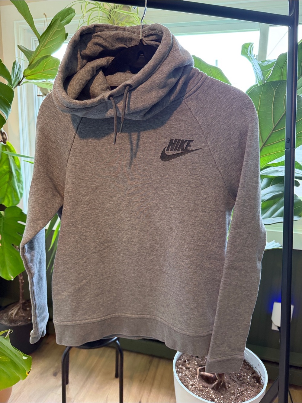 Nike Women's Gray Cowl-Neck Pullover Sweatshirt